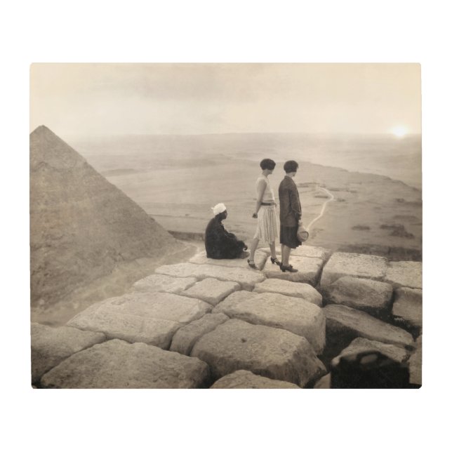 Flapper Girls Sunrise Khufu Pyramid, Egypt 1920  Metal Print (Front)