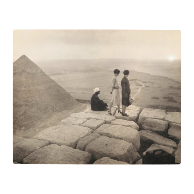 Flapper Girls Sunrise Khufu Pyramid, Egypt 1920  Metal Print (Front)