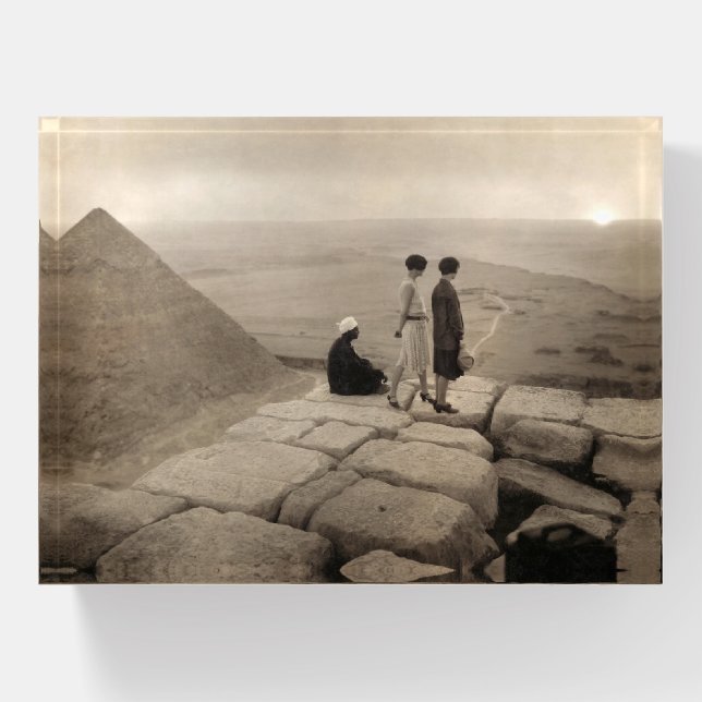 Flapper Girls Sunrise Khufu Pyramid, Egypt 1920  Paperweight (Front)