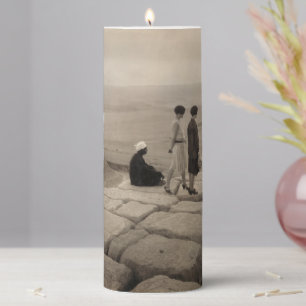 Flapper Girls Sunrise Khufu Pyramid, Egypt 1920 Pillar Candle