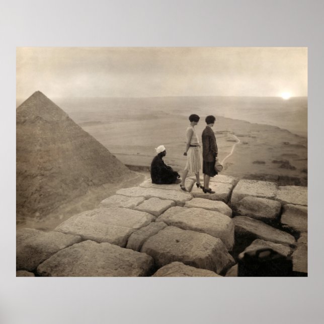 Flapper Girls Sunrise Khufu Pyramid, Egypt 1920  Poster (Front)