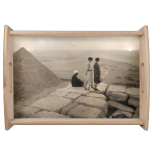 Flapper Girls Sunrise Khufu Pyramid, Egypt 1920 Serving Tray