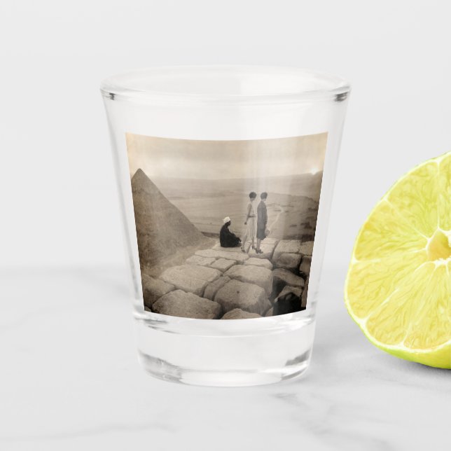Flapper Girls Sunrise Khufu Pyramid, Egypt 1920  Shot Glass (Front)