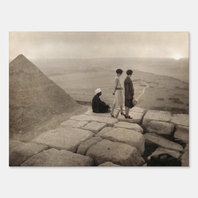 Flapper Girls Sunrise Khufu Pyramid, Egypt 1920  Sign (Front)