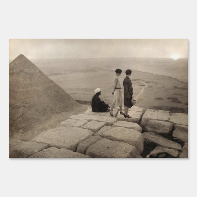 Flapper Girls Sunrise Khufu Pyramid, Egypt 1920  Sign (Front)