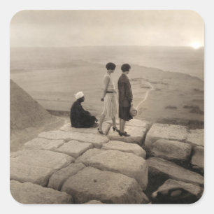 Flapper Girls Sunrise Khufu Pyramid, Egypt 1920 Square Sticker