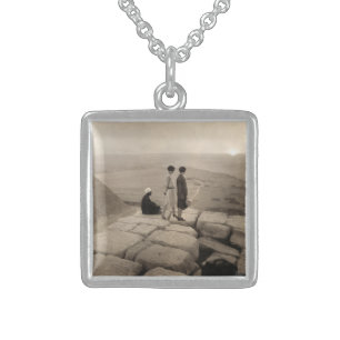 Flapper Girls Sunrise Khufu Pyramid, Egypt 1920 Sterling Silver Necklace
