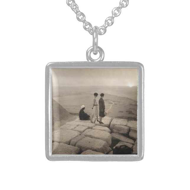 Flapper Girls Sunrise Khufu Pyramid, Egypt 1920  Sterling Silver Necklace (Front)