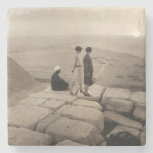 Flapper Girls Sunrise Khufu Pyramid, Egypt 1920 Stone Coaster