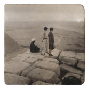 Flapper Girls Sunrise Khufu Pyramid, Egypt 1920 Trivet