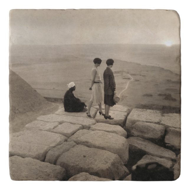 Flapper Girls Sunrise Khufu Pyramid, Egypt 1920  Trivet (Front)