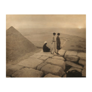 Flapper Girls Sunrise Khufu Pyramid, Egypt 1920 Wood Wall Art