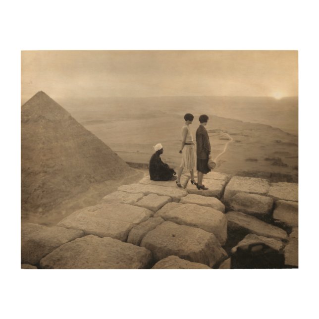 Flapper Girls Sunrise Khufu Pyramid, Egypt 1920  Wood Wall Art (Front)