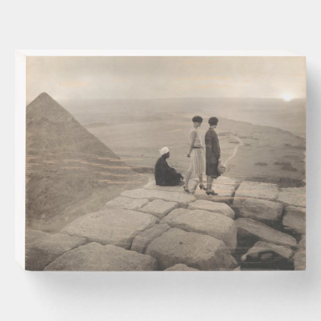 Flapper Girls Sunrise Khufu Pyramid, Egypt 1920  Wooden Box Sign (Front Horizontal)