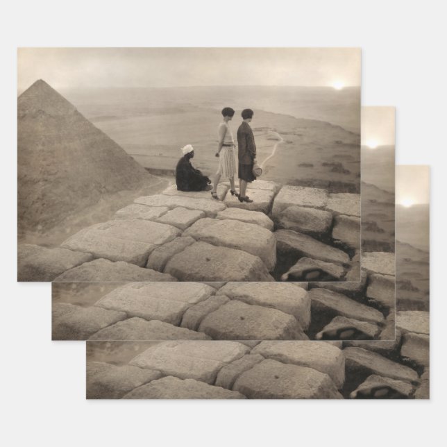 Flapper Girls Sunrise Khufu Pyramid, Egypt 1920  Wrapping Paper Sheets (Set)