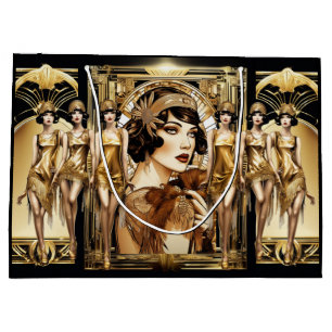 Flapper great gatsby girl brown hair 1920's party large gift bag