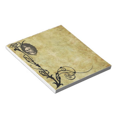 Flapper in Sepia 2 in Black Floral Frame Notepad