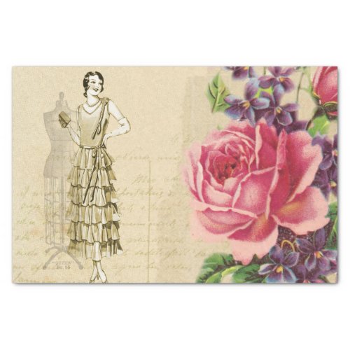 Flapper Seamstress With  Flowers Tissue Paper
