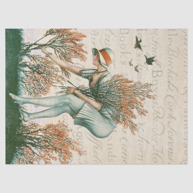 Flapper style girl, gathering flowers. tissue paper (Front)