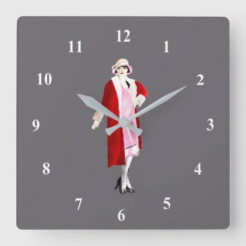 Flapper vintage fashion lady roaring twenties square wall clock
