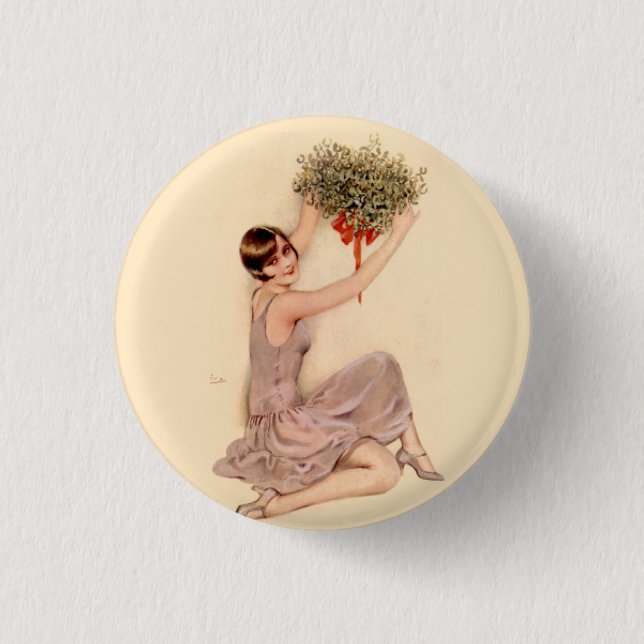 Flapper with Mistletoe    Button (Front)