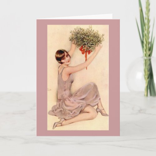 Flapper with Mistletoe Holiday Card