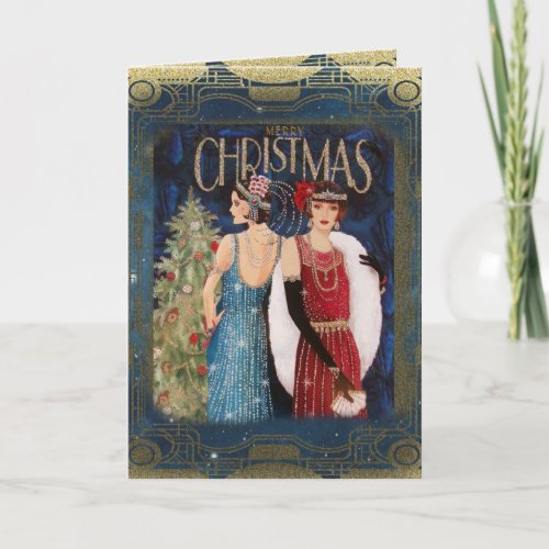 Flappers Vintage Christmas Holiday Card