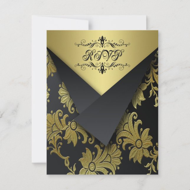 FLAPS LOOK- Black and Gold Floral RSVP Card 2 (Front)