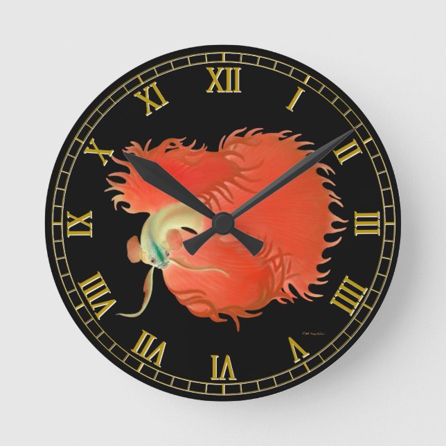 Flaring Red Betta Fighting Fish Wall Clock (Front)