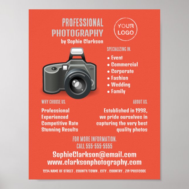 Flash Camera Icon, Photographer, Photography Hire Poster (Front)