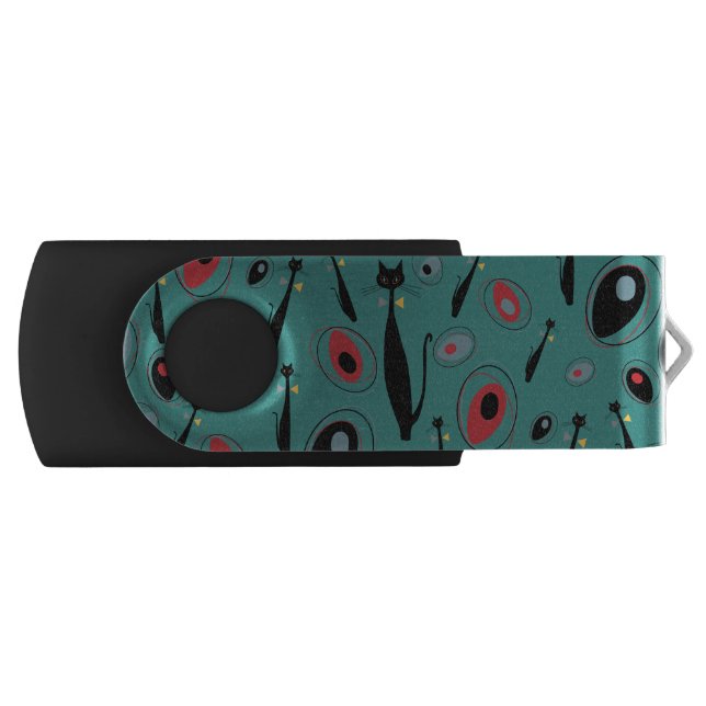 Flash Drive | Mid-Century Modern Atomic Cats (Front)