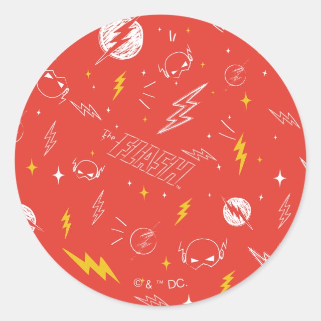 Flash Lightning Icon and Doodle Pattern Classic Round Sticker (Front)