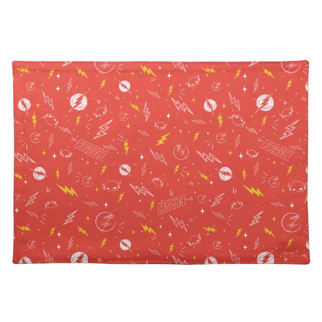 Flash Lightning Icon and Doodle Pattern Cloth Placemat (Front)