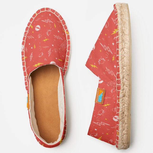 Flash Lightning Icon and Doodle Pattern Espadrilles (Side)