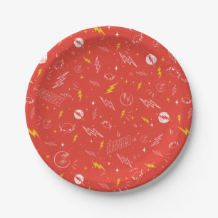 Flash Lightning Icon and Doodle Pattern Paper Plates
