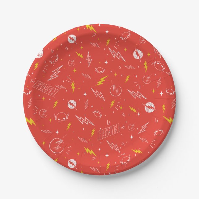 Flash Lightning Icon and Doodle Pattern Paper Plates (Front)