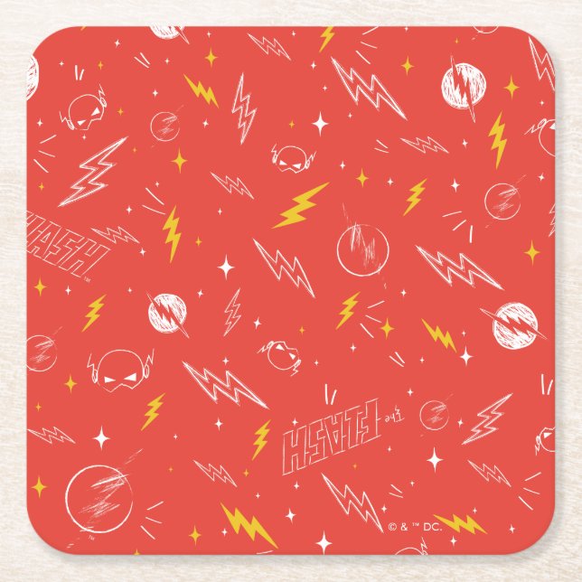 Flash Lightning Icon and Doodle Pattern Square Paper Coaster (Front)