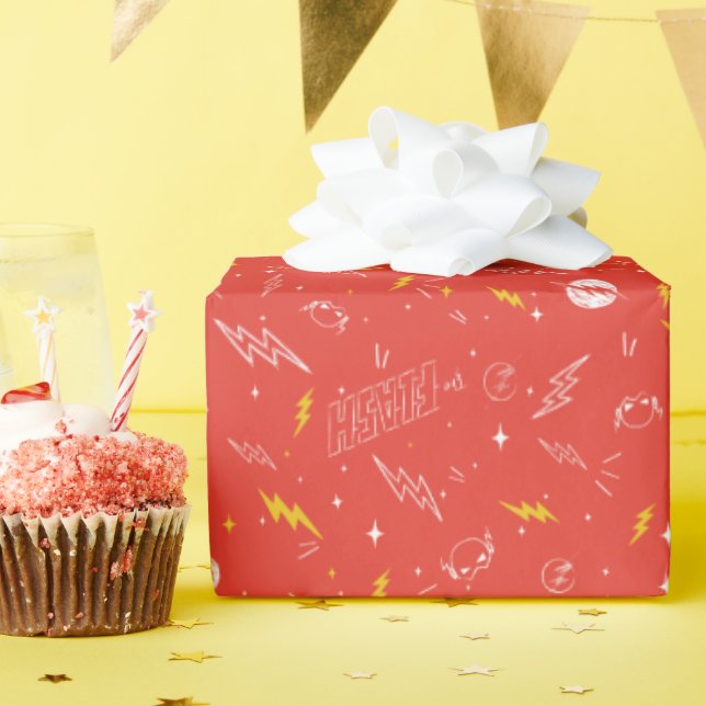 Flash Lightning Icon and Doodle Pattern Wrapping Paper (Birthday Party)