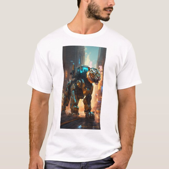 flash riding a robotic tiger wearing full body hea T-Shirt (Front)