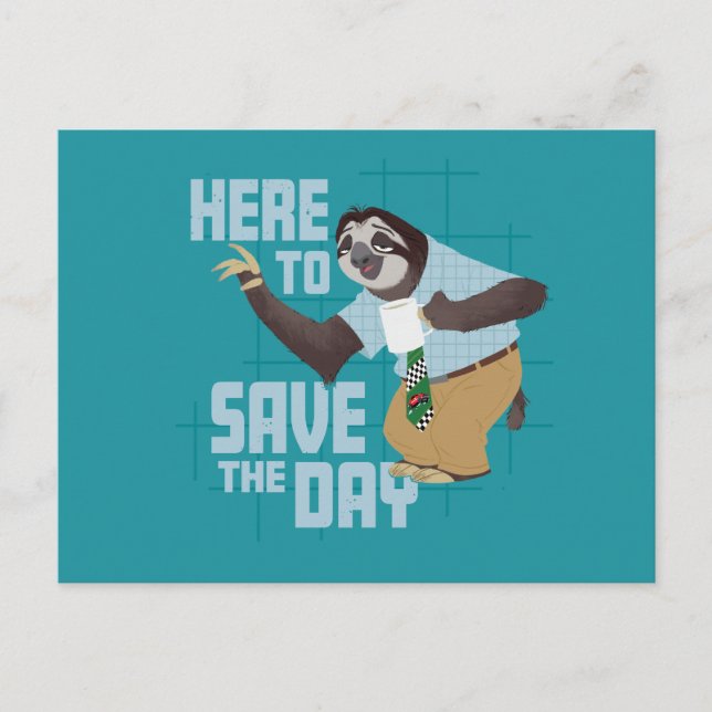 Flash Slothmore - Here to Save the Day Postcard (Front)