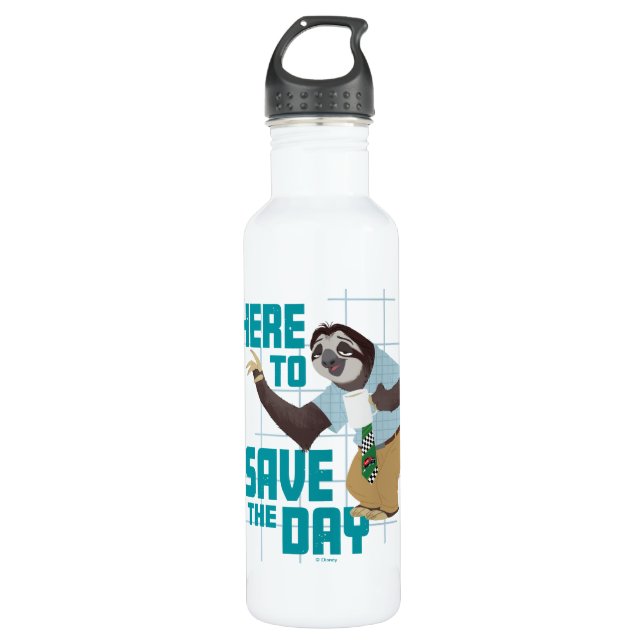 Flash Slothmore - Here to Save the Day Stainless Steel Water Bottle (Front)