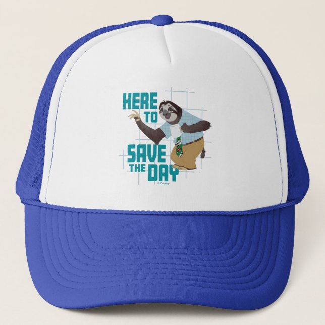 Flash Slothmore - Here to Save the Day Trucker Hat (Front)