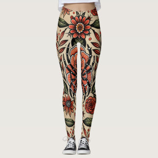 Flash Tattoo Spider Floral Custom Pattern Leggings
