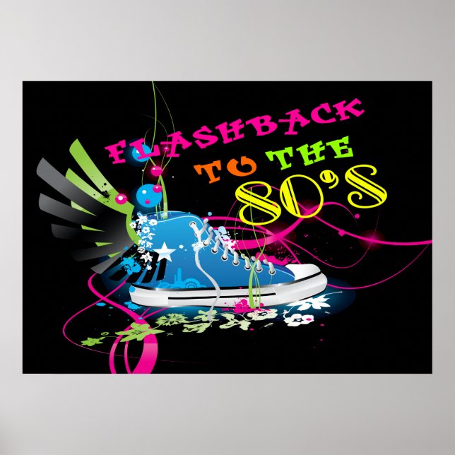 Flashback To The 80's Neon Sneaker & Wings Poster (Front)