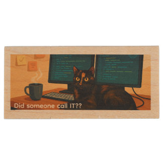 FlashDrive with IT Cat Helpdesk Intern Wood Flash Drive
