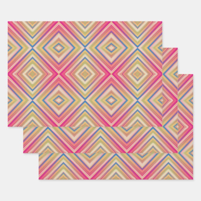 Flashes Of Pinks Alternative Diamond Pattern Wrapping Paper Sheets (Set)