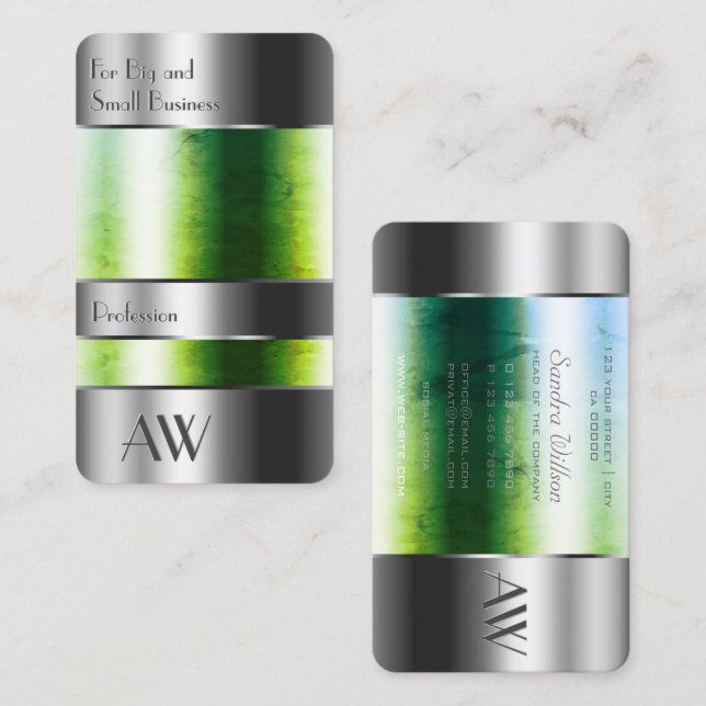 Flashy Aluminium Box with Green Poison Monogram Business Card (Front/Back)