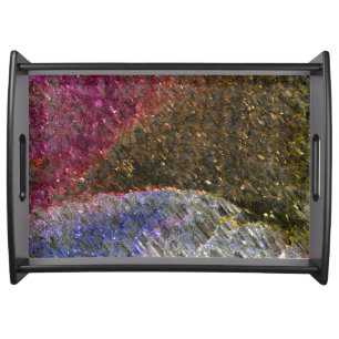 Flashy and rustic melted splashes of colored glass serving tray