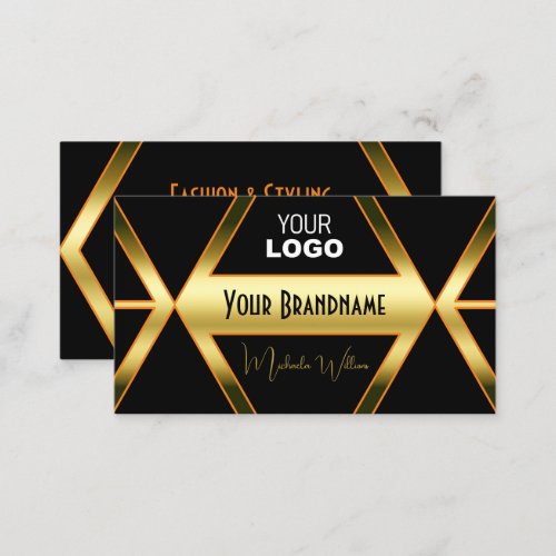 Flashy Black and Shimmery Golden with Logo Stylish Business Card
