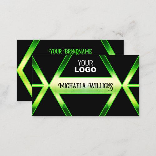 Flashy Black and Shimmery Green with Logo Elegant Business Card